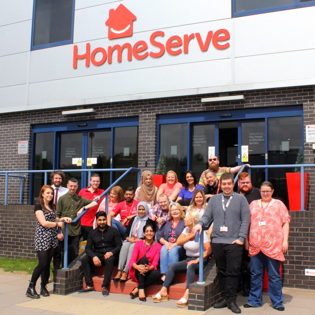 Staff at HomeServe UK in a group outside their head office in Walsall