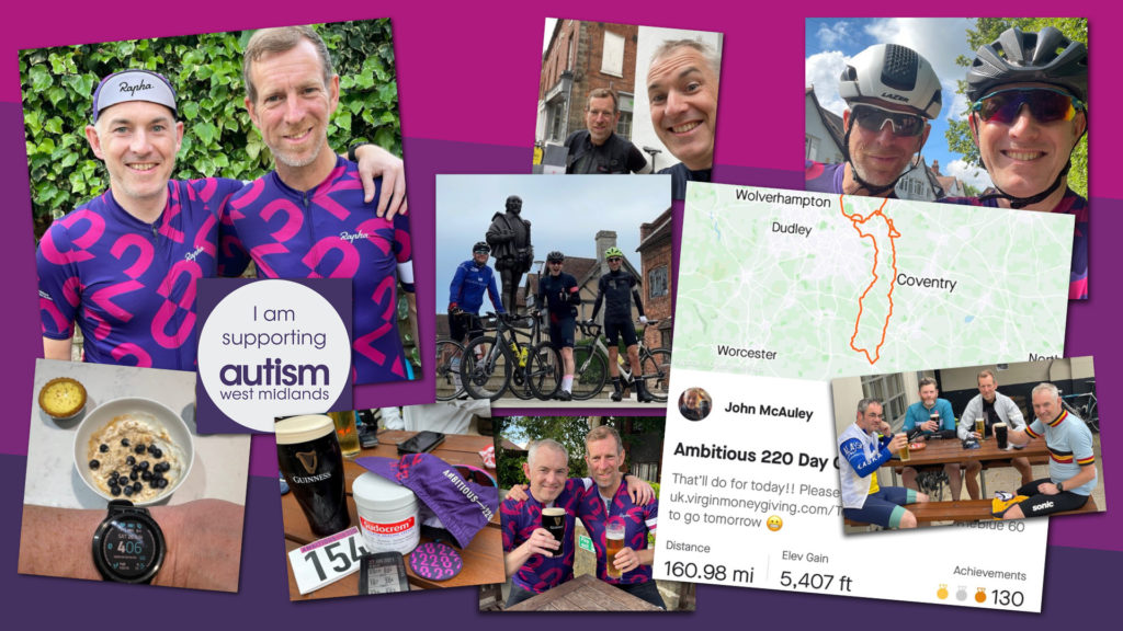 Montage of photos of our cycling fundraisers John and Lloyd